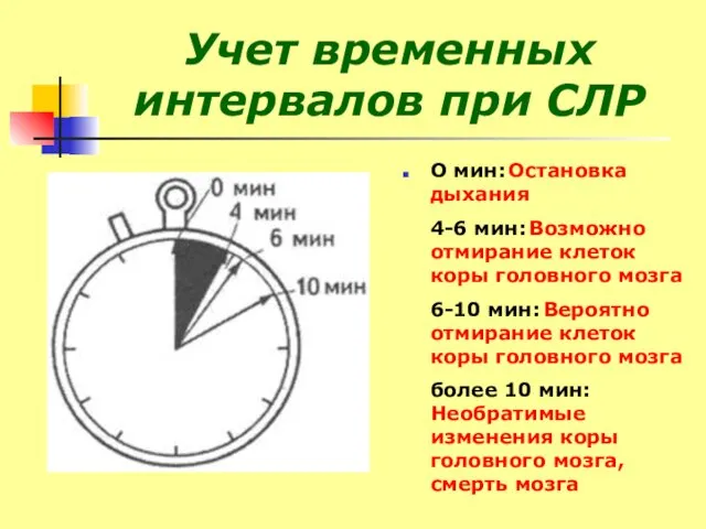 Учет временных интервалов при СЛР О мин: Остановка дыхания 4-6