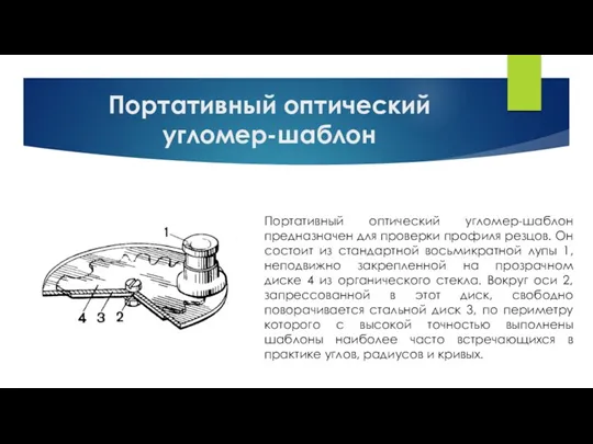 Портативный оптический угломер-шаблон Портативный оптический угломер-шаблон предназначен для проверки профиля