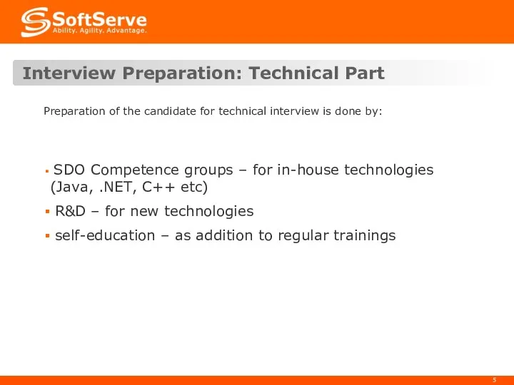Interview Preparation: Technical Part Preparation of the candidate for technical