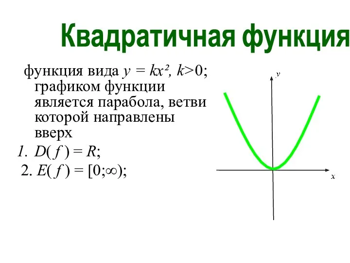 Квадратичная функция функция вида y = kx², k>0; графиком функции