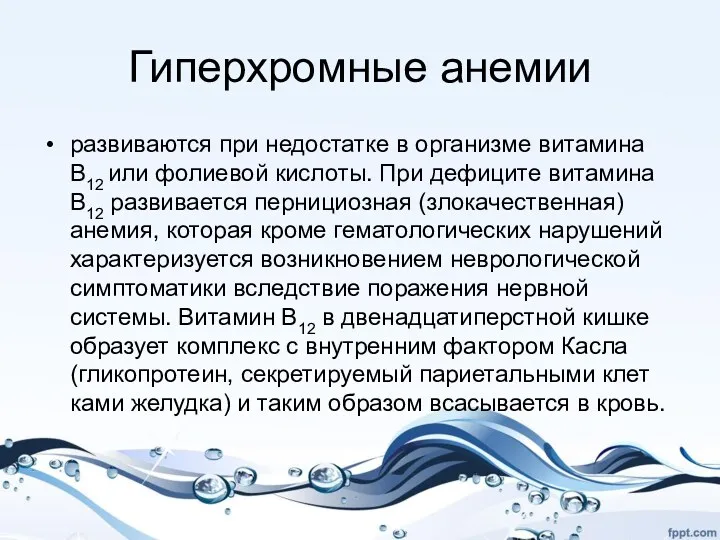 Гиперхромные анемии развиваются при недостатке в организме витамина В12 или