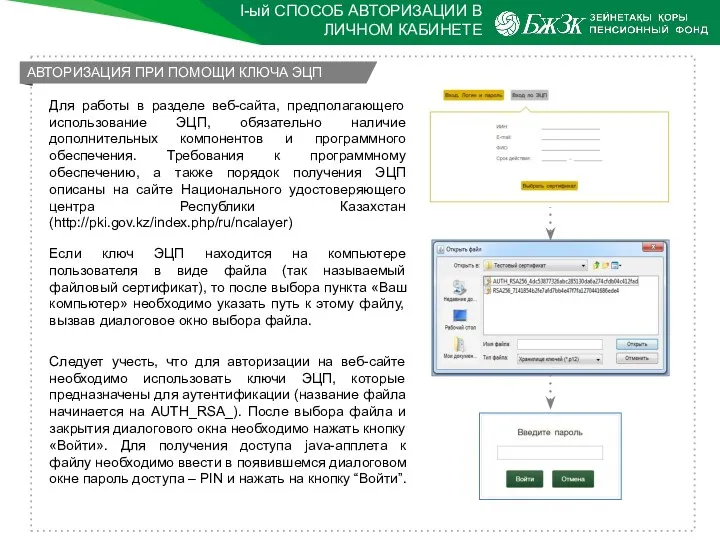 I-ый СПОСОБ АВТОРИЗАЦИИ В ЛИЧНОМ КАБИНЕТЕ Для работы в разделе