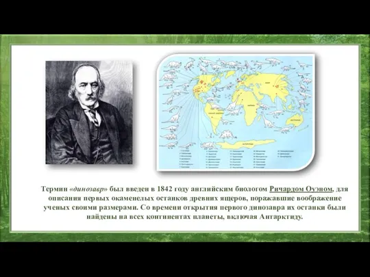 Термин «динозавр» был введен в 1842 году английским биологом Ричардом