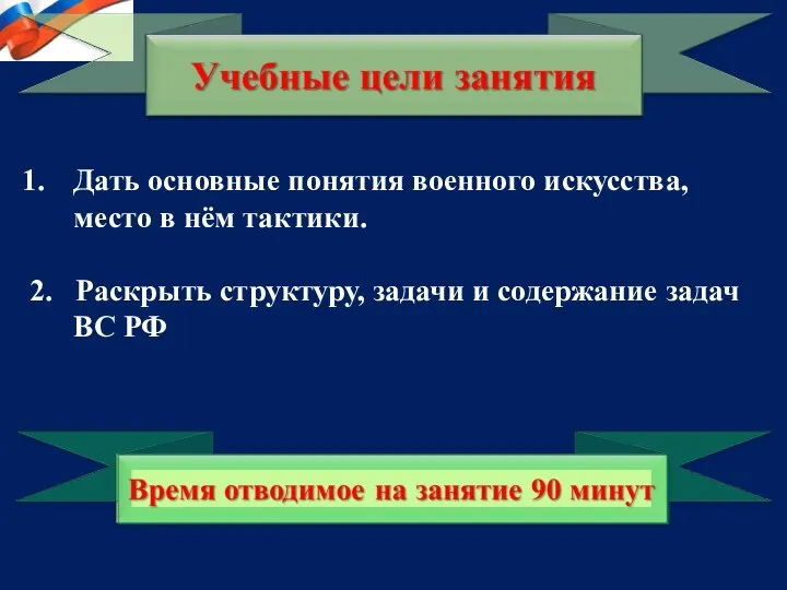 Дать основные понятия военного искусства, место в нём тактики. 2. Раскрыть структуру, задачи