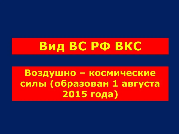 Вид ВС РФ ВКС Воздушно – космические силы (образован 1 августа 2015 года)