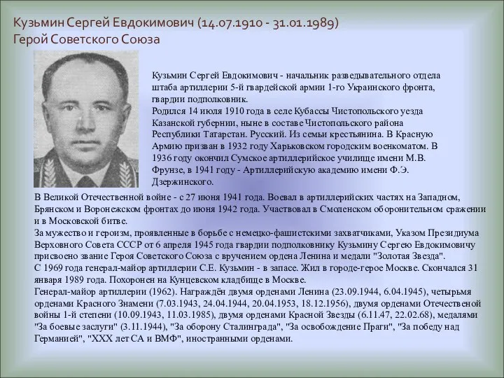 Кузьмин Сергей Евдокимович (14.07.1910 - 31.01.1989) Герой Советского Союза Кузьмин
