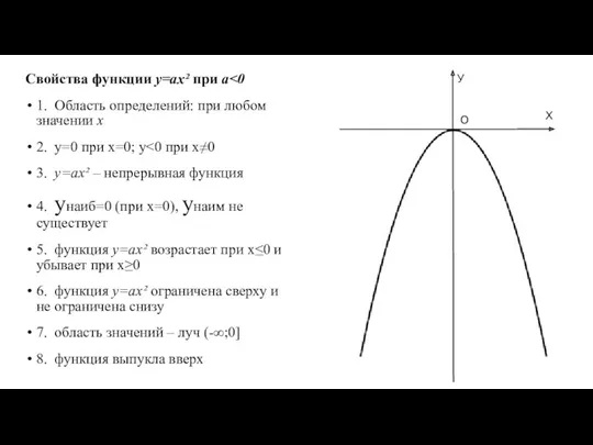 Свойства функции у=аx² при а 1. Область определений: при любом