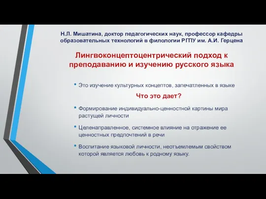 Н.Л. Мишатина, доктор педагогических наук, профессор кафедры образовательных технологий в