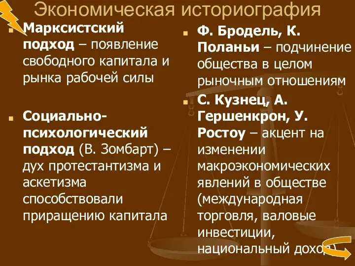 Экономическая историография Марксистский подход – появление свободного капитала и рынка