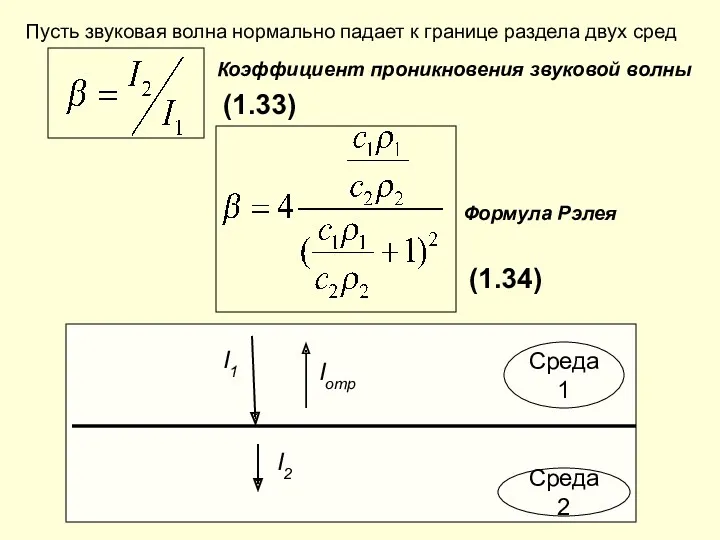 Пусть звуковая волна нормально падает к границе раздела двух сред