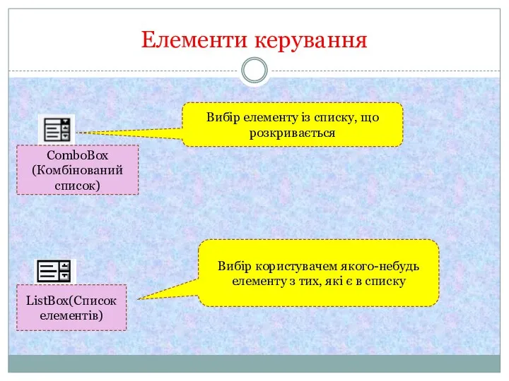 Елементи керування Вибір елементу із списку, що розкривається СоmboВох (Комбінований