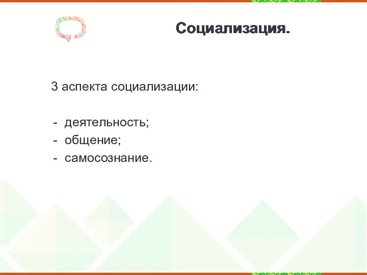 Социализация. 3 аспекта социализации: деятельность; общение; самосознание.