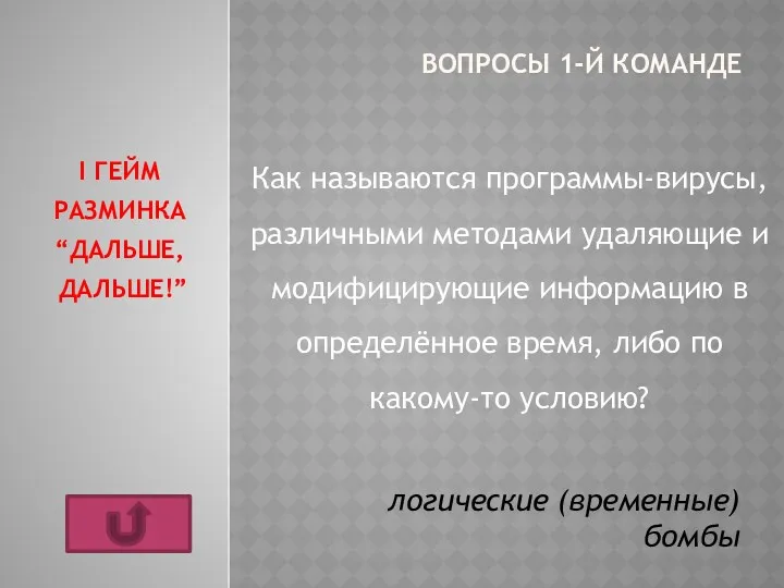 ВОПРОСЫ 1-Й КОМАНДЕ Как называются программы-вирусы, различными методами удаляющие и