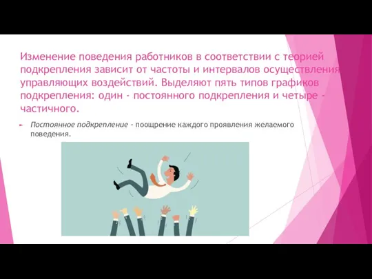 Изменение поведения работников в соответствии с теорией подкрепления зависит от