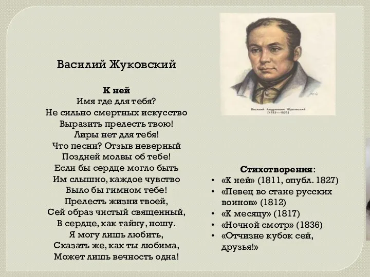 Василий Жуковский Константин Батюшков К ней Имя где для тебя?