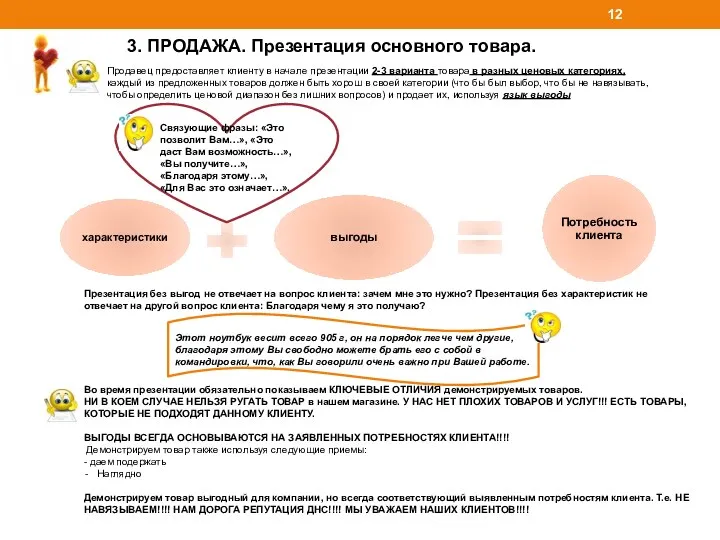 3. ПРОДАЖА. Презентация основного товара. Продавец предоставляет клиенту в начале