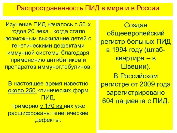 Распространенность ПИД в мире и в России Изучение ПИД началось