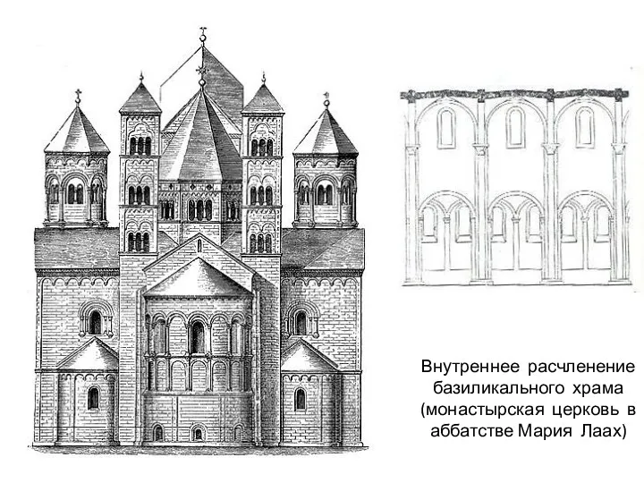 Внутреннее расчленение базиликального храма (монастырская церковь в аббатстве Мария Лаах)