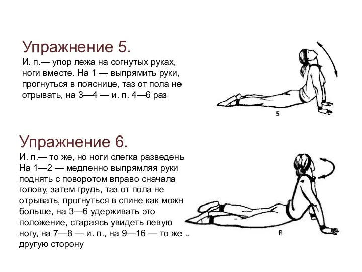 Упражнение 6. И. п.— то же, но ноги слегка разведены.