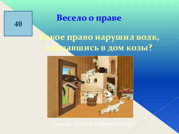 40 Весело о праве Какое право нарушил волк, ворвавшись в