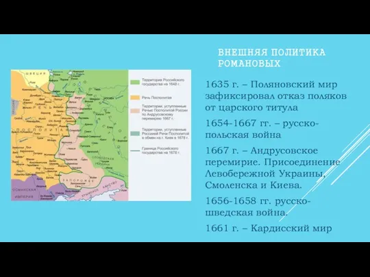 ВНЕШНЯЯ ПОЛИТИКА РОМАНОВЫХ 1635 г. – Поляновский мир зафиксировал отказ