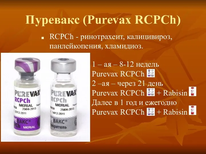 Пуревакс (Purevax RCPCh) RCPCh - ринотрахеит, калицивироз, панлейкопения, хламидиоз. 1