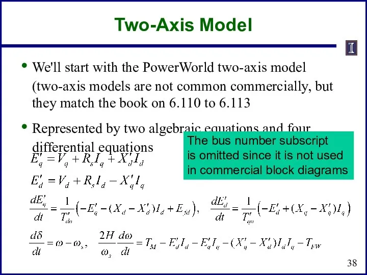 Two-Axis Model We'll start with the PowerWorld two-axis model (two-axis