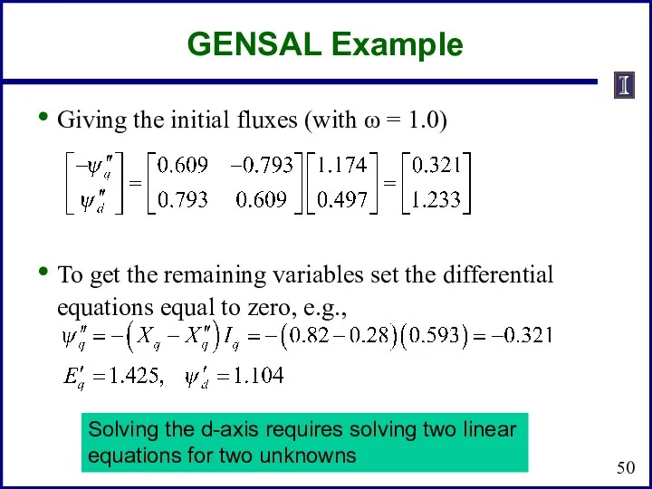 GENSAL Example Giving the initial fluxes (with ω = 1.0)