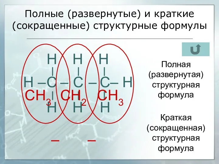 Полные (развернутые) и краткие (сокращенные) структурные формулы С С С