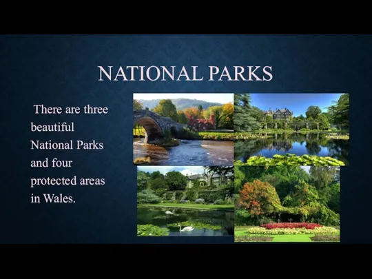 NATIONAL PARKS There are three beautiful National Parks and four protected areas in Wales.