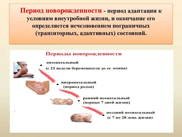 Период новорожденности - период адаптации к условиям внеутробной жизни, и