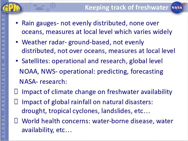 Keeping track of freshwater Rain gauges- not evenly distributed, none