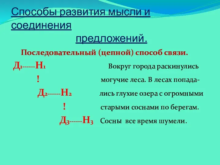 Способы развития мысли и соединения предложений. Последовательный (цепной) способ связи.