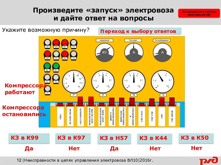 Укажите возможную причину? Компрессора работают КЗ в К97 КЗ в