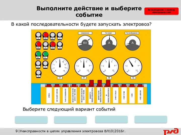 В какой последовательности будете запускать электровоз? Выберите следующий вариант событий