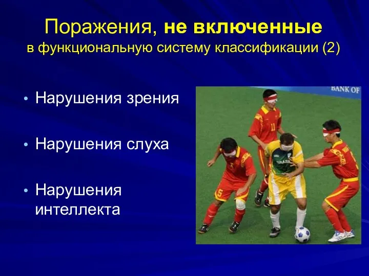 Поражения, не включенные в функциональную систему классификации (2) Нарушения зрения Нарушения слуха Нарушения интеллекта