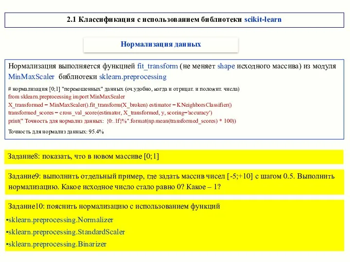 Нормализация выполняется функцией fit_transform (не меняет shape исходного массива) из