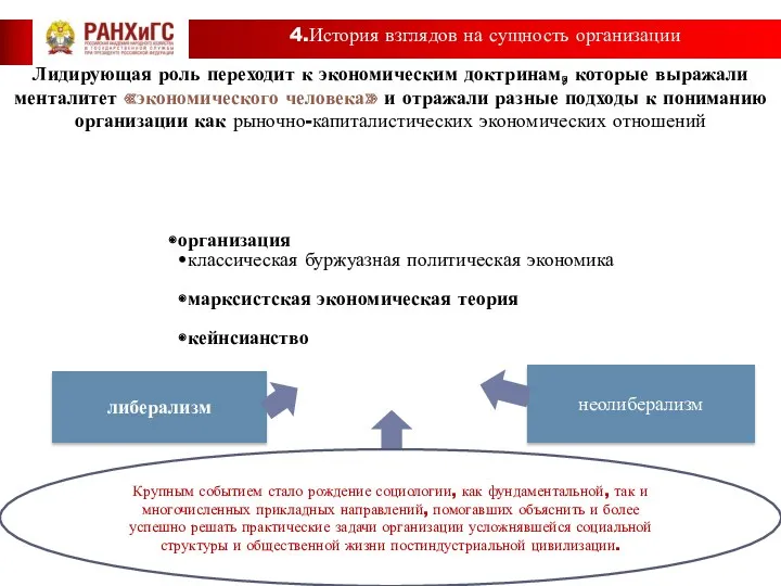 Лидирующая роль переходит к экономическим доктринам, которые выражали менталитет «экономического