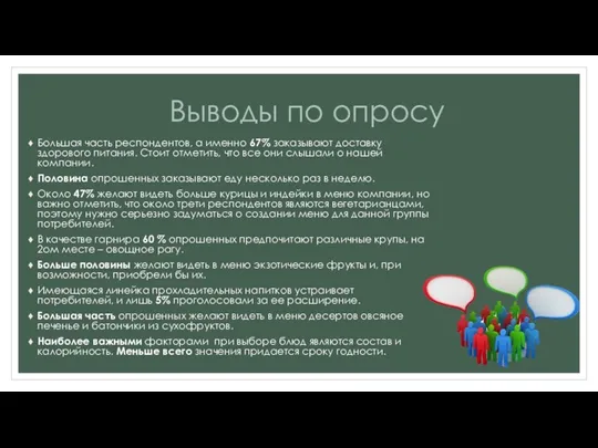 Выводы по опросу Большая часть респондентов, а именно 67% заказывают