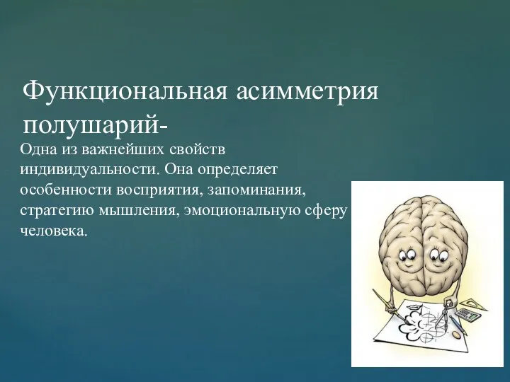 Одна из важнейших свойств индивидуальности. Она определяет особенности восприятия, запоминания,