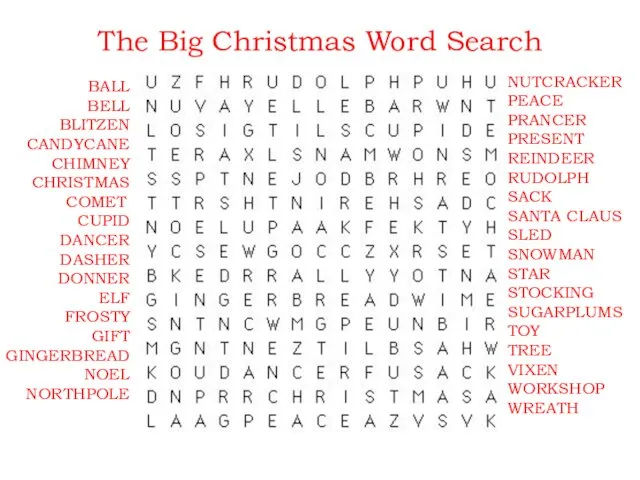 The Big Christmas Word Search BALL BELL BLITZEN CANDYCANE CHIMNEY