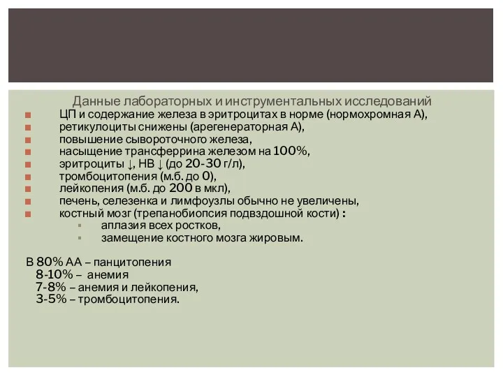 Данные лабораторных и инструментальных исследований ЦП и содержание железа в эритроцитах в норме