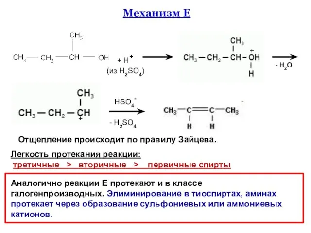 Механизм Е + H+ (из H2SO4) - H2O HSO4- -