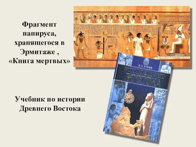 Фрагмент папируса, хранящегося в Эрмитаже , «Книга мертвых» Учебник по истории Древнего Востока