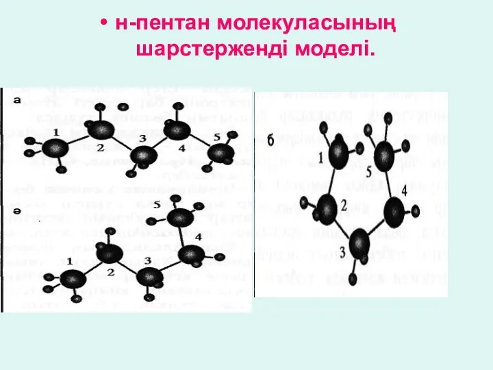 н-пентан молекуласының шарстерженді моделі.