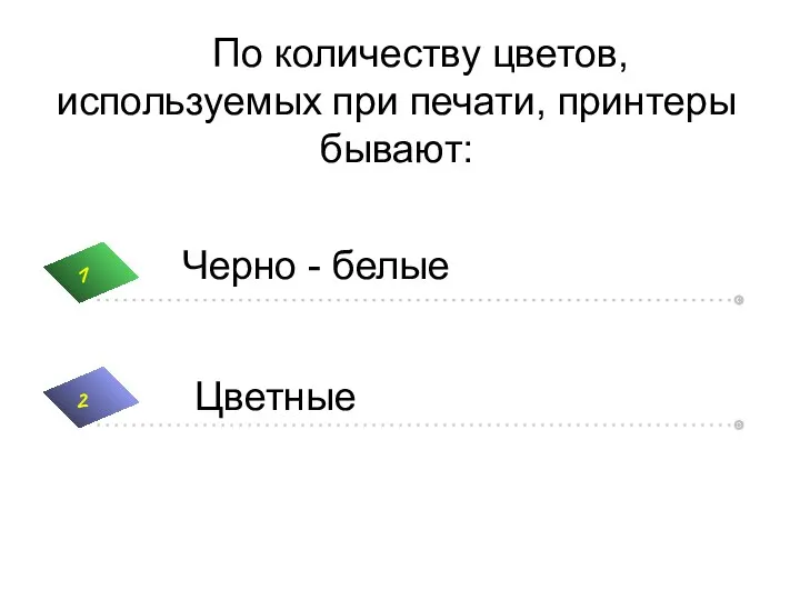 По количеству цветов, используемых при печати, принтеры бывают: