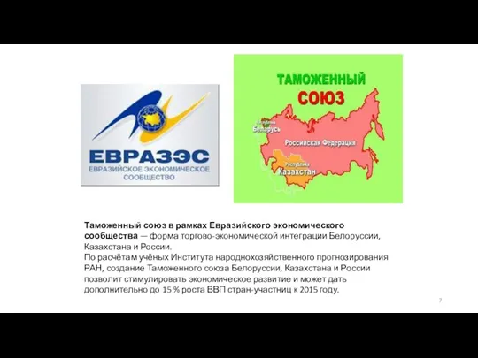 Таможенный союз в рамках Евразийского экономического сообщества — форма торгово-экономической