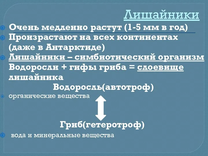 Лишайники Очень медленно растут (1-5 мм в год) Произрастают на