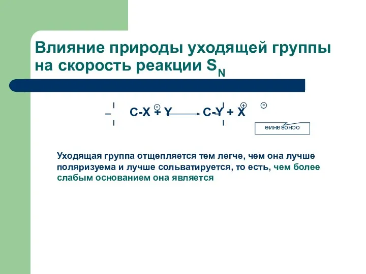 Влияние природы уходящей группы на скорость реакции SN C-Х +