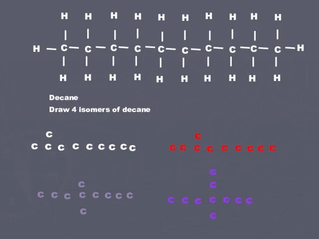 Decane Draw 4 isomers of decane